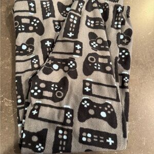Game Controller Fleece Lounge Pants - Gray & Black with Light Blue Accents
